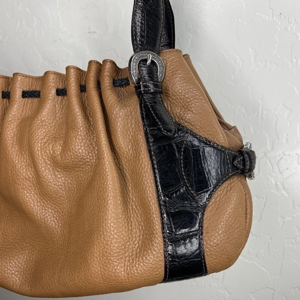 Brighton Pebble Leather Croc details British Tan & Chocolate Brown combo purse